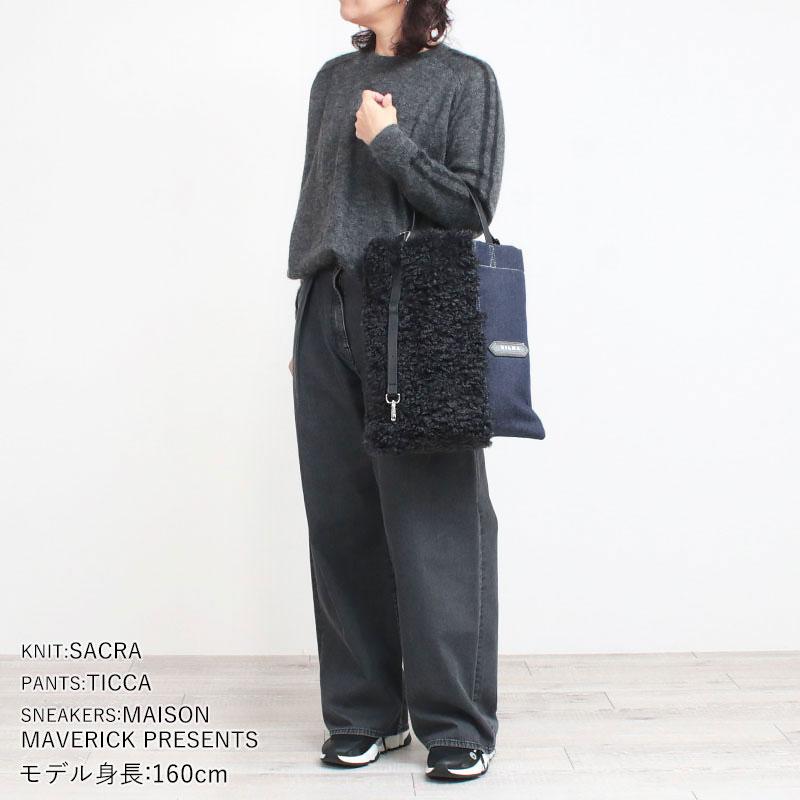 SILNA minacolo トートバッグ デニムxファー 縦型 正規品 エコファー 