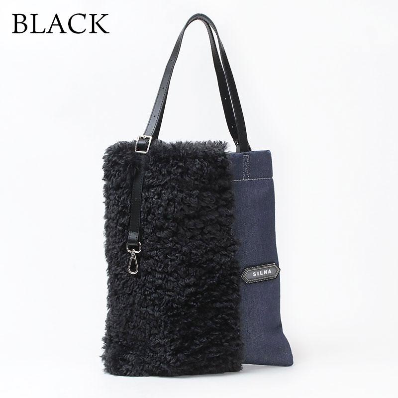 SILNA minacolo トートバッグ デニムxファー 縦型 正規品 エコファー 
