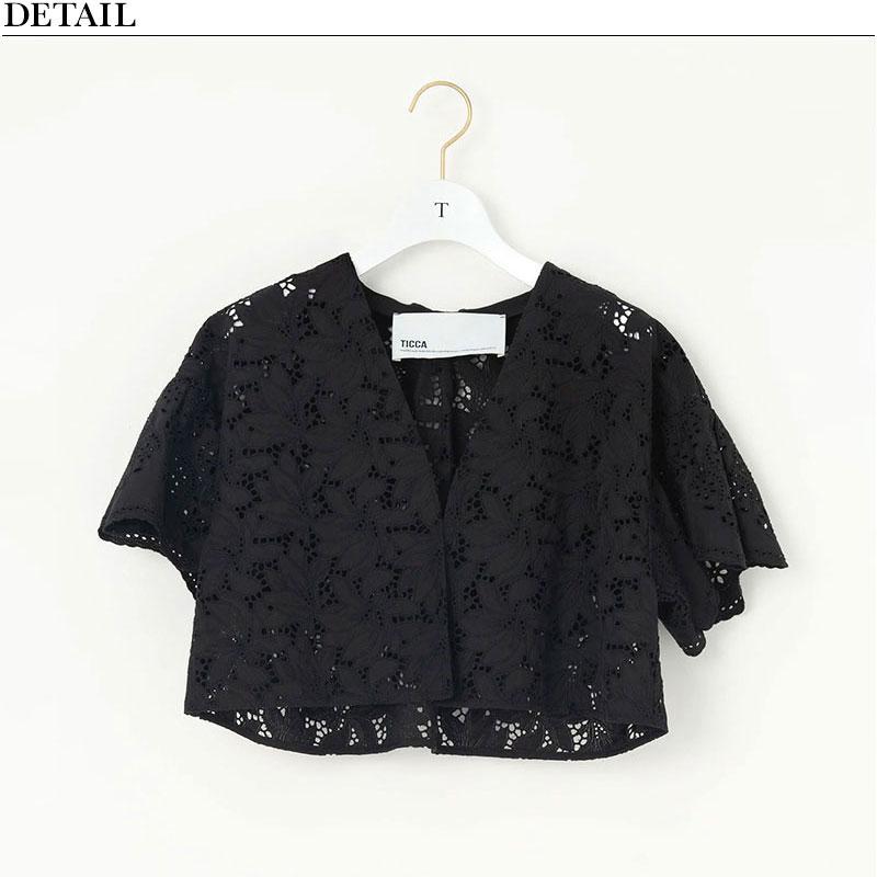 TICCA ブラック レース トップス 半袖 TICCA（ティッカ） ジャケット フラワーレース 半袖 ブラウス TBES-113