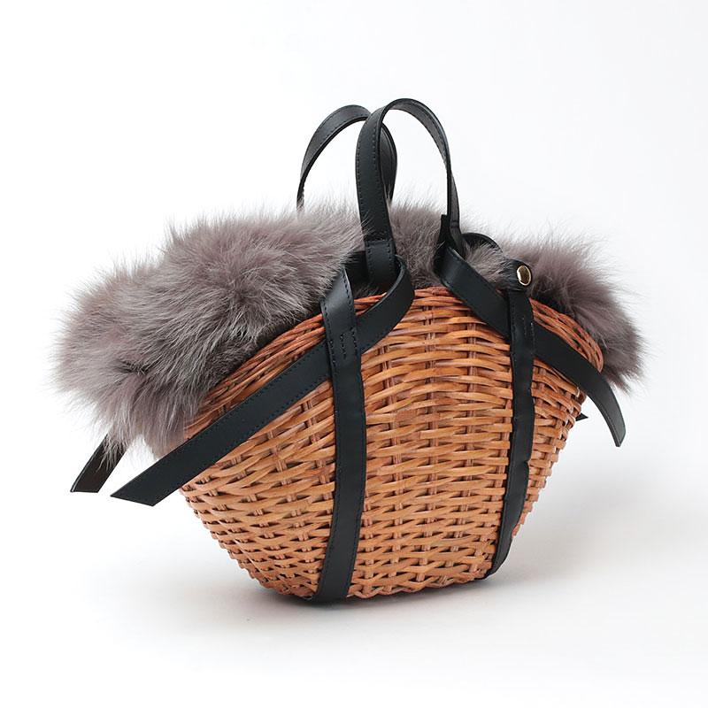 ✨️美品✨️VIOLAd'ORO　取り外しファー　ラタンかごバッグ VIOLAd'ORO（ヴィオラドーロ）の「【VIOLA'dORO(ヴィオラドーロ