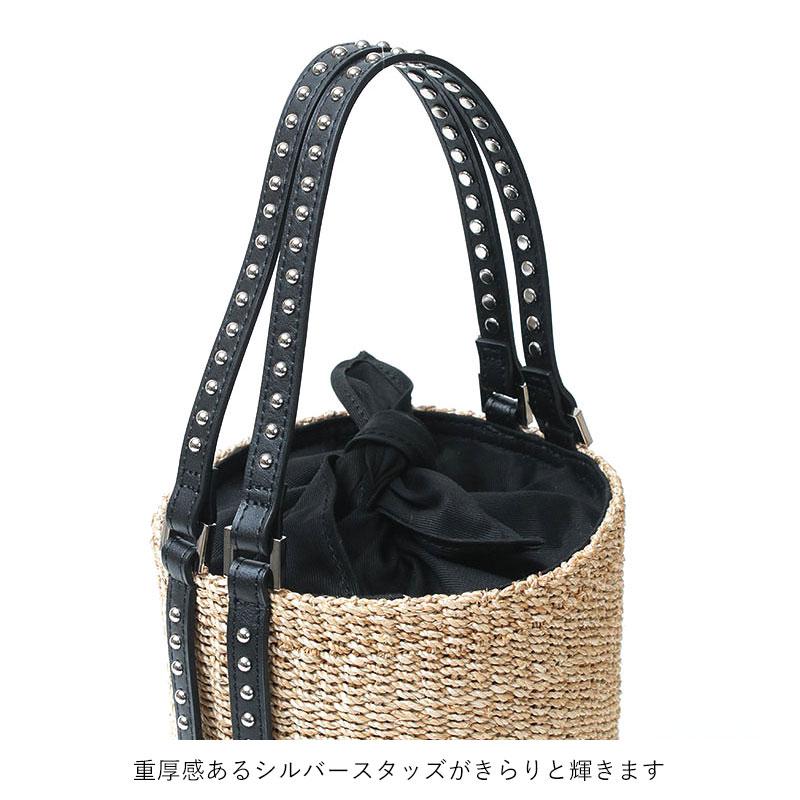 美品 ポールカ かごバッグ スタッズ 黒 巾着付き バスケット ショルダー PAULE KA - 美品 ポールカ かごバッグ スタッズ 黒 巾着付き