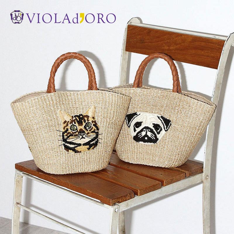 VIOLAd'ORO（ヴィオラドーロ） かごバッグ MIRO ネコイヌ刺繍 V-9010