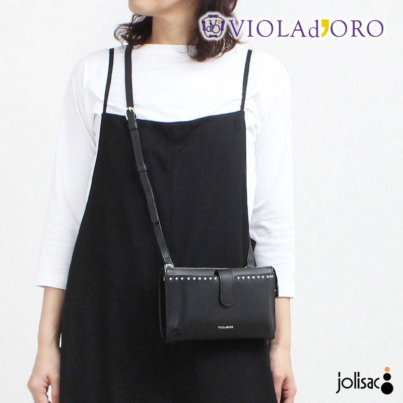 VIOLAd'ORO（ヴィオラドーロ） スマホポシェット スタッズ付き 横型