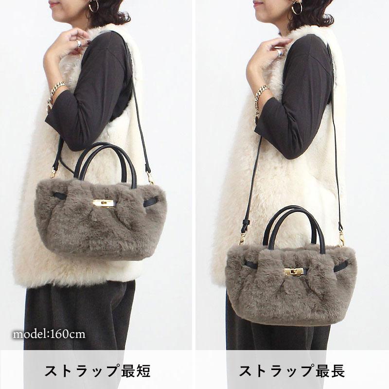 VIOLA d'ORO ファー ハンドバッグ　モカ VIOLAd'ORO（ヴィオラドーロ） ファーバッグ レッキスエコファー 2WAY