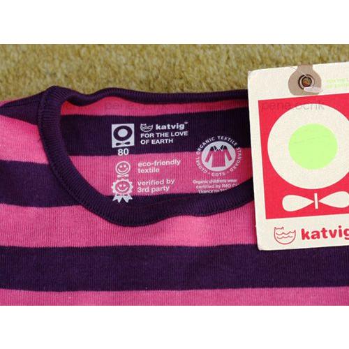 キャトヴィ Katvig Tシャツ/長袖 ピンク系 ボーダー オーガニック 