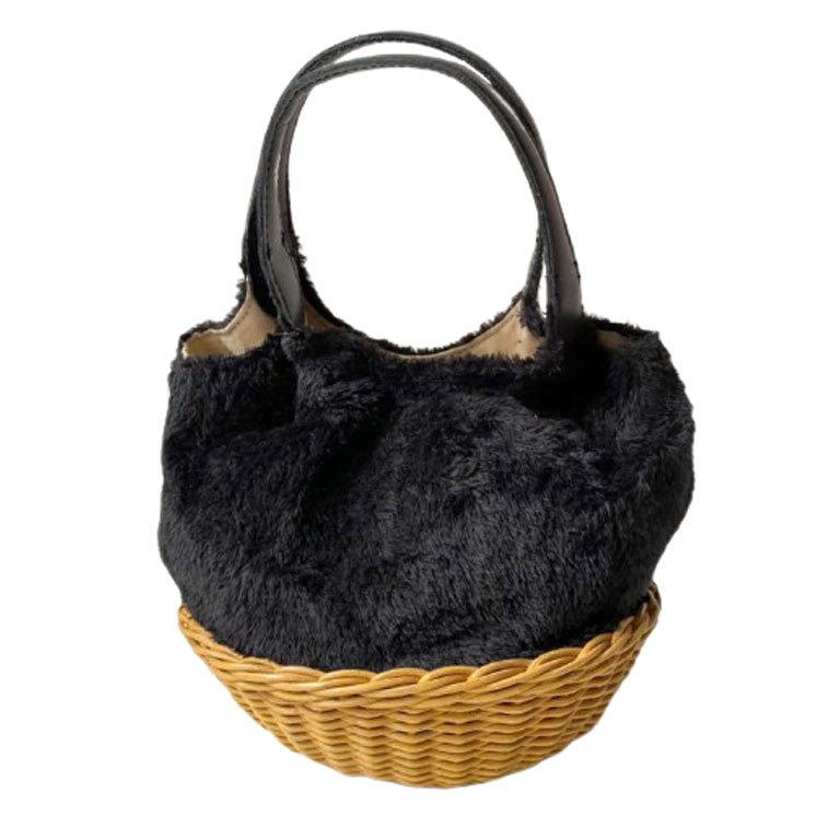 かごバッグ ラロネ 新品 LARONE ラタンボトムエコファーバッグ  