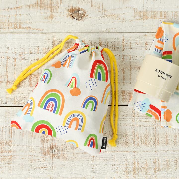 巾着袋 きんちゃく 小 Sサイズ 20×24cm 小学校 小学生 保育園 幼稚園 入園 入学 レインボー 日本製 fabrizm 給食袋 コップ入れ 男の子 女の子 キッズ 子供 爆買 | fabrizm | 05