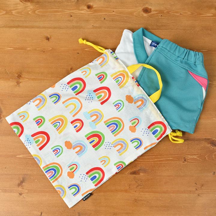 巾着袋 きんちゃく 大 Mサイズ 30×34 小学校 小学生 保育園 幼稚園 入園 入学 レインボー 日本製 fabrizm 手さげかばん 体操着入れ 男の子 女の子 キッズ 子供 |  | 04