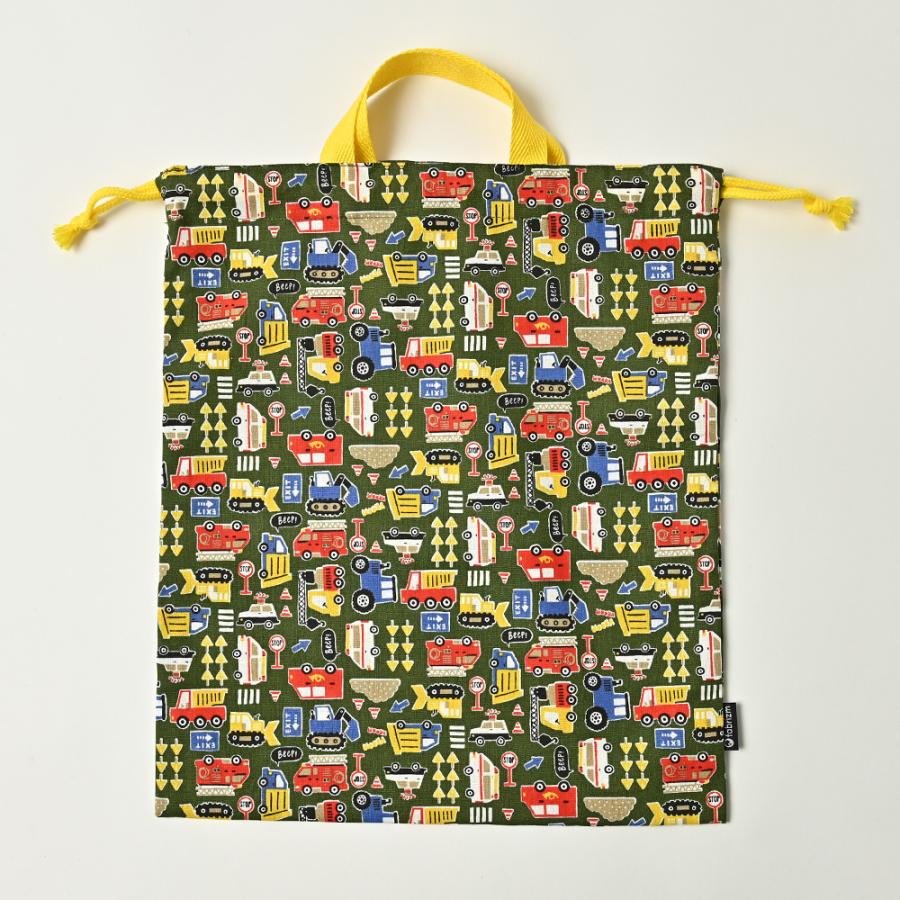 巾着袋 きんちゃく 大 Mサイズ 30×34 小学校 小学生 保育園 幼稚園 入園 入学 はたらくくるま 日本製 fabrizm 手さげかばん 体操着入れ 男の子 女の子 キッズ |  | 09
