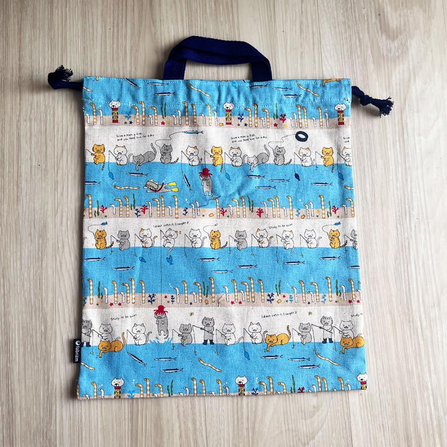 巾着袋 きんちゃく 大 Mサイズ 30×34 小学校 小学生 保育園 幼稚園 入園 入学 ねこシリーズ 日本製 fabrizm 手さげかばん 体操着入れ 男の子 女の子 キッズ |  | 13