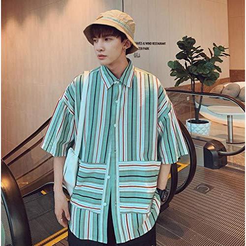 激安通販 シャツ カップル 半袖 シャツ ニカ メンズ カジュアル シャツグリーンt1 ゆったり シャツ ストライプ 薄手 おしゃれ シャツ ビジネス 無地 夏 ワイシャツ 半袖 Popshap Com