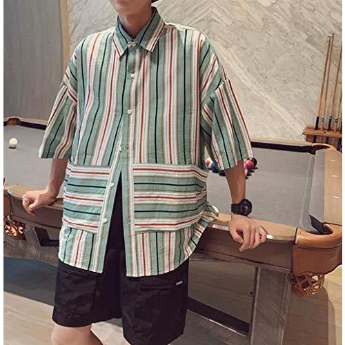 激安通販 シャツ カップル 半袖 シャツ ニカ メンズ カジュアル シャツグリーンt1 ゆったり シャツ ストライプ 薄手 おしゃれ シャツ ビジネス 無地 夏 ワイシャツ 半袖 Popshap Com