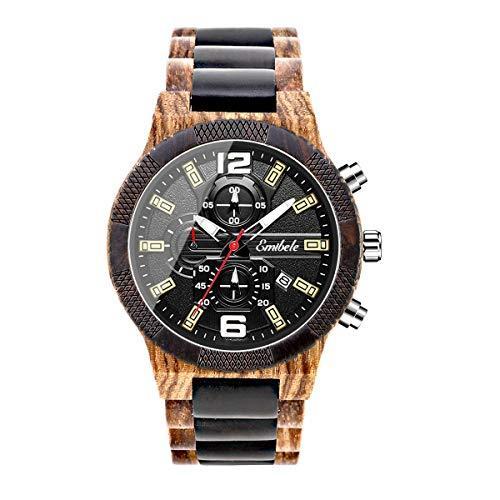 Emibele メンズ 木製腕時計 日付表示 クロノグラフ クォーツ腕時計 3つのサブダイヤル ハンドメイド ライト夜光腕時計 ゼブラウッドとエボニー  :a-B083S7K8RF-20220216:ジョナヤマ名古屋1号店 - 通販 - Yahoo!ショッピング
