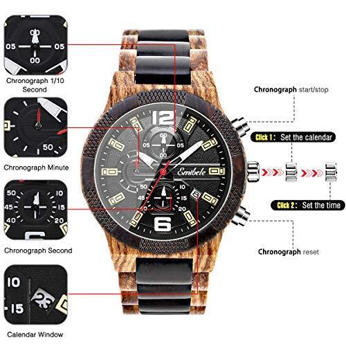 Emibele メンズ 木製腕時計 日付表示 クロノグラフ クォーツ腕時計 3 