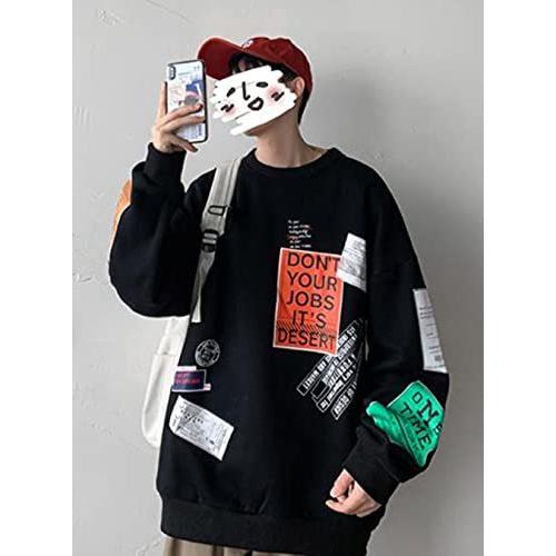 オープニングセール Debangniメンズ スウェットパーカー ゆったり トレーナー パーカー プルオーバー トップス 韓国風 メンズ パーカー ファッション 春秋 長袖 ブラックt4 トレーナー