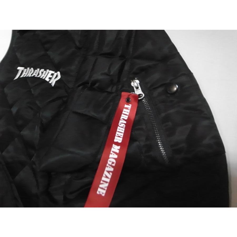 THRASHER スラッシャー 刺繍ロゴ MA-1タイプ キルティング ジャケット A (バックロゴなし)ブラック 黒x白｜jonnybeeameyoko｜05