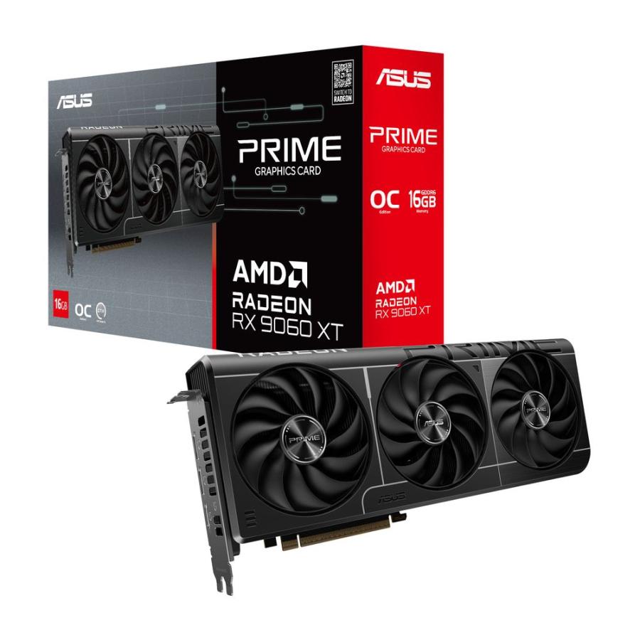 ASUS｜ ASUS Prime Radeon RX 9060 XT 16GB GDDR6 OC Edition トリプルファン搭載 オーバークロックグラフィックボード PRIME-RX9060XT-O16G 返品種別B の商品画像