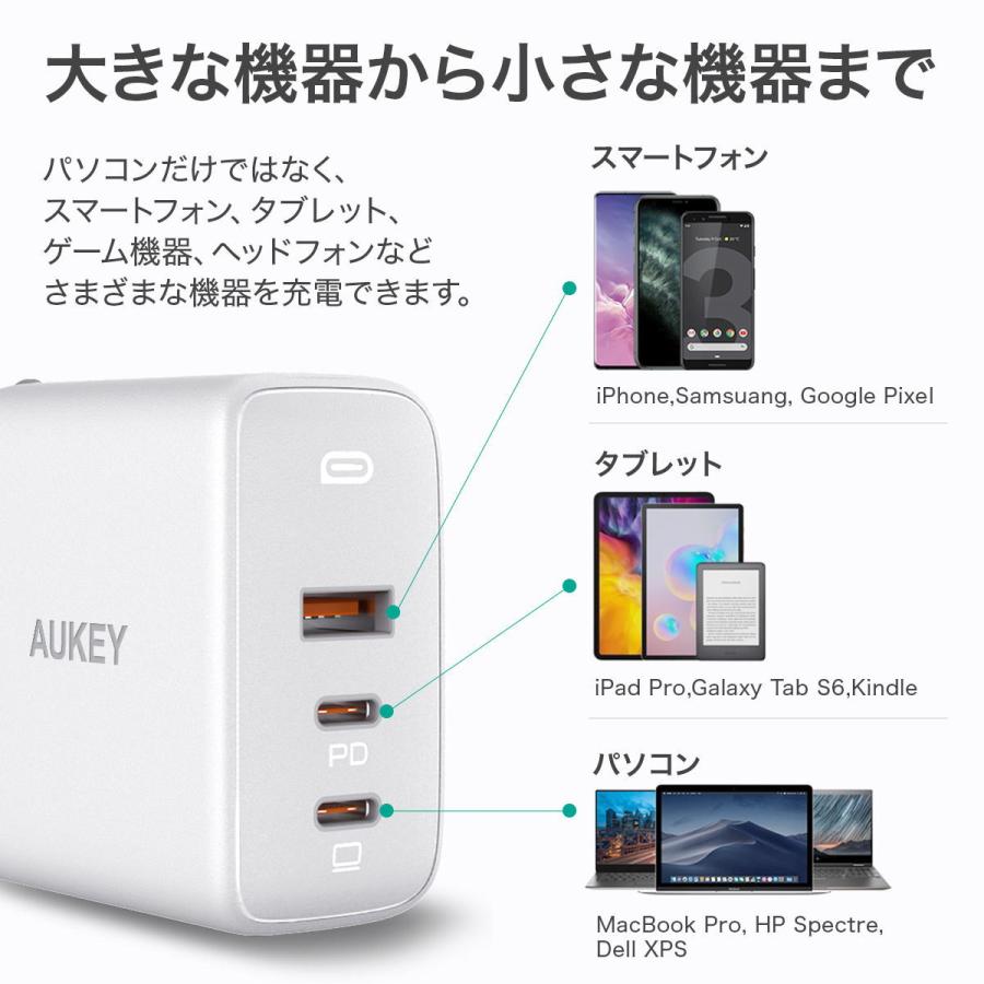 AUKEY 急速充電対応 AC充電器 Type-Cポート搭載 最大90W(ホワイト) PA-B6S-WT 返品種別A｜joshin｜03