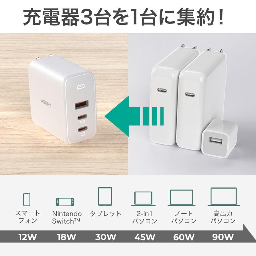 AUKEY 急速充電対応 AC充電器 Type-Cポート搭載 最大90W(ホワイト) PA-B6S-WT 返品種別A｜joshin｜05