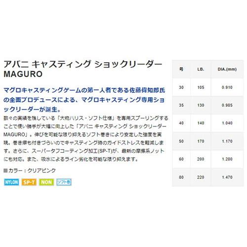 バリバス アバニ キャスティング ショックリーダー MAGURO 30m クリアピンク(60号/ 200lb) 返品種別A｜joshin｜02