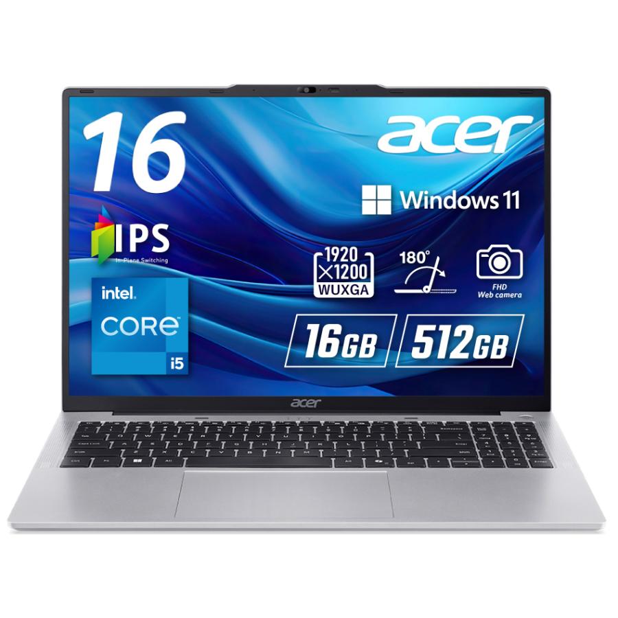 Acer｜エイサー 16型 ノートパソコン Aspire Lite(Core i5 1334U/ メモリ 16GB/ SSD 512GB/ Windows 11Home)ライトシルバー AL16-52P-F56Y 返品種別A（Yahoo!・Joshin web）