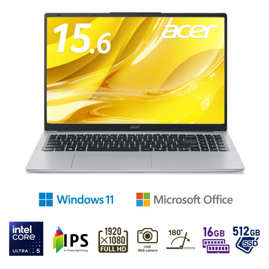 Acer 15.6型 ノートパソコン Aspire Lite 15(Core Ultra 5 115U/ メモリ 16GB/ SSD 512GB/ Windows 11Home/ Office) AL15-54P-F56YJARE/ F 返品種別A（Yahoo!・Joshin web）