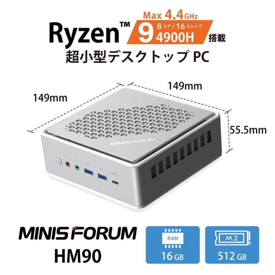 MINISFORUM MINISFORUM HM90 超小型デスクトップパソコン(Ryzen 9/ メモリ 16GB/ 512GB SSD) HM90-16/  512-W10Pro(4900H) 返品種別A Joshin web - 通販 - PayPayモール