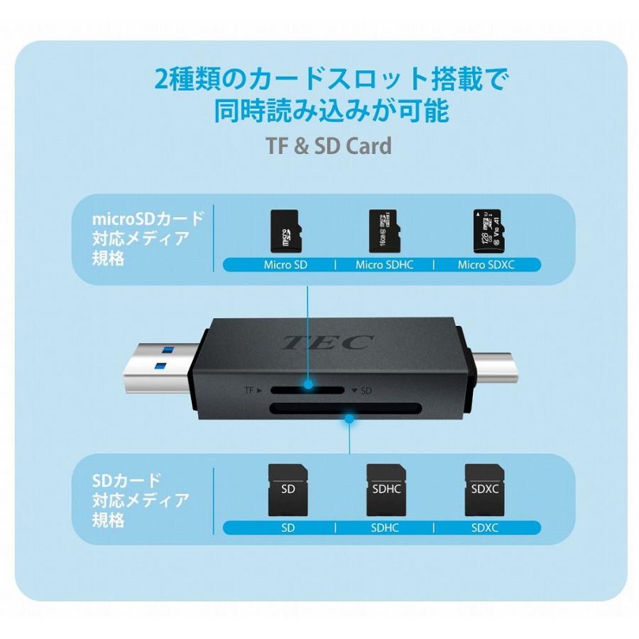 テック USB-C/ USB3.2 接続対応 2-in-1カードリーダー TUSB32CR-01 返品種別A｜joshin｜09