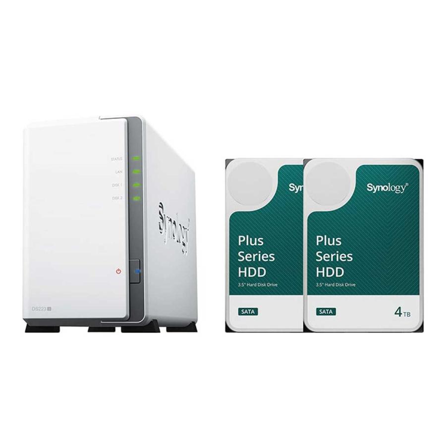 Synology｜シノロジー DiskStation DS223j 初心者ガイド付+HAT3300-4TB 2個(ホワイト) DS223J+HAT3300 返品種別B の商品画像
