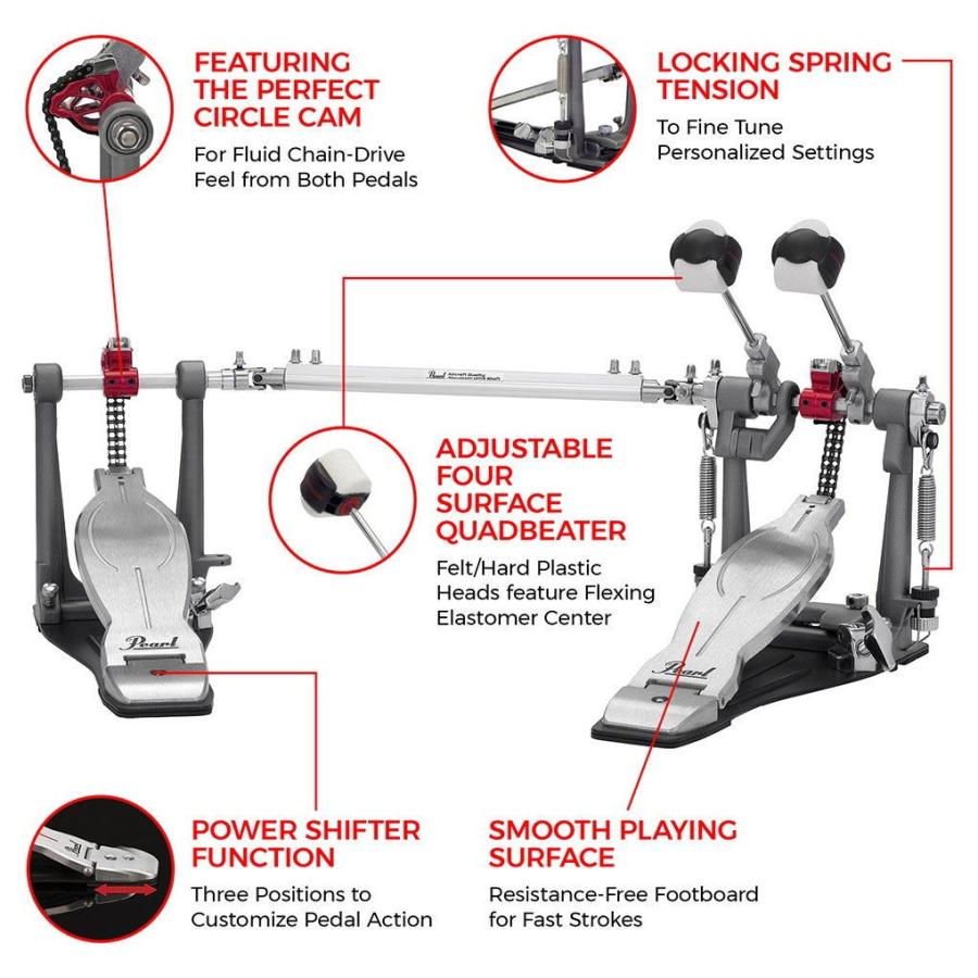 ドラムツインペダル コンプリートセットエリミネーター「ソロ」レッド ツインペダル Pearl ELIMINATOR SOLO RED 【ウォーター】 P-1032R 返品種別A
