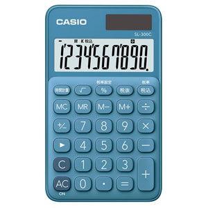 カシオ 電卓 10桁 最大72%OFFクーポン レイクブルー CASIO SL-300C-BU 返品種別A 商店 カラフル電卓 時間計算付手帳タイプ