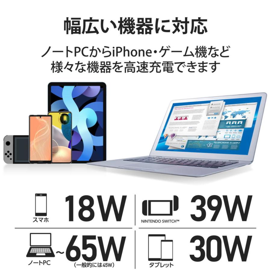 エレコム ノートPC向けACアダプター PD認証 65W Type-C1ポート GaN(窒化ガリウム) C-Cケーブル付属 2m(ブラック) ACDC-PD1265BK 返品種別A|Joshin web PayPayモール店|04