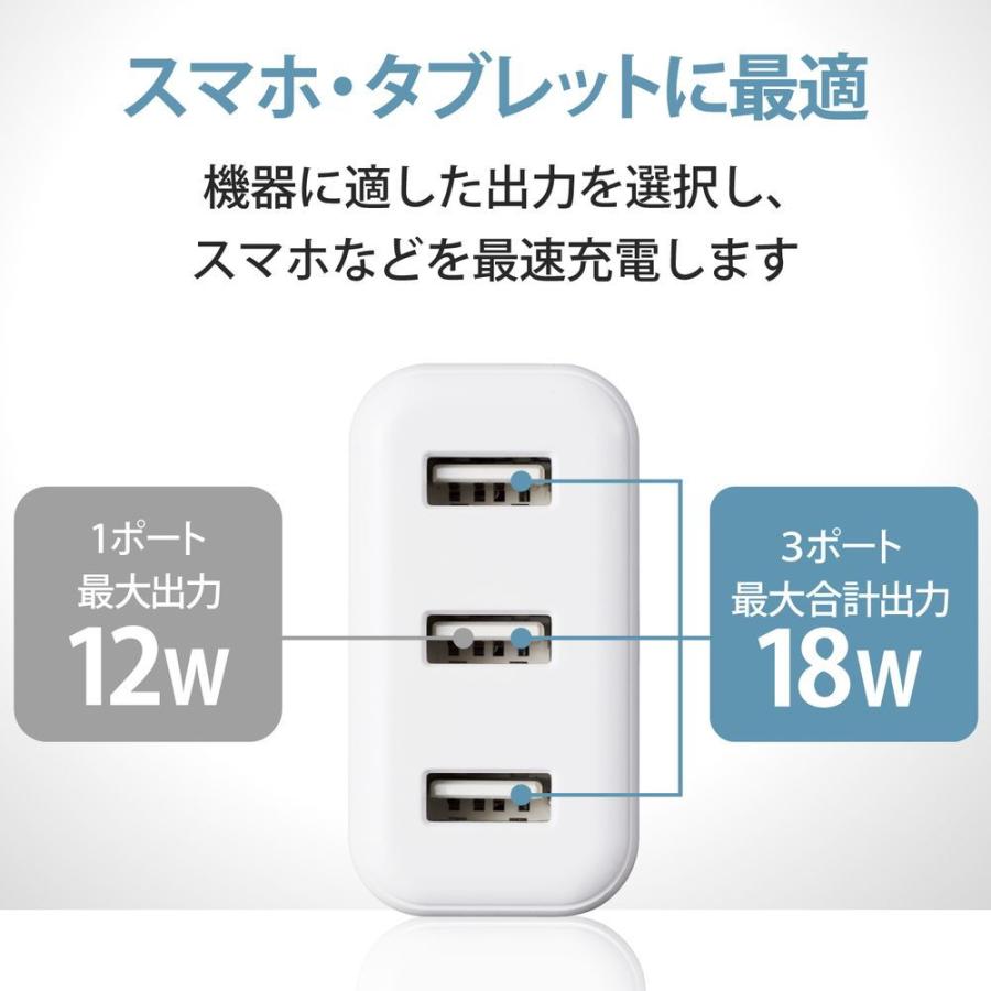 エレコム AC充電器 スマホ・タブレット用 3.6A出力 USB-Aメス 3ポート おまかせ充電搭載(ホワイトフェイス) MPA-ACU12WF 返品種別A｜joshin｜03