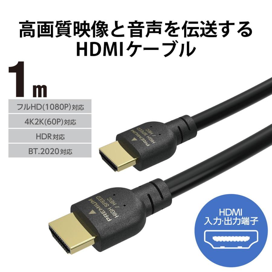 最安値 エレコム HDMI ケーブル 1ｍ プレミアム 4K 2K 60P HDR やわらかケーブル 小型コネクタ仕様 ブラック DH-HDP14E 