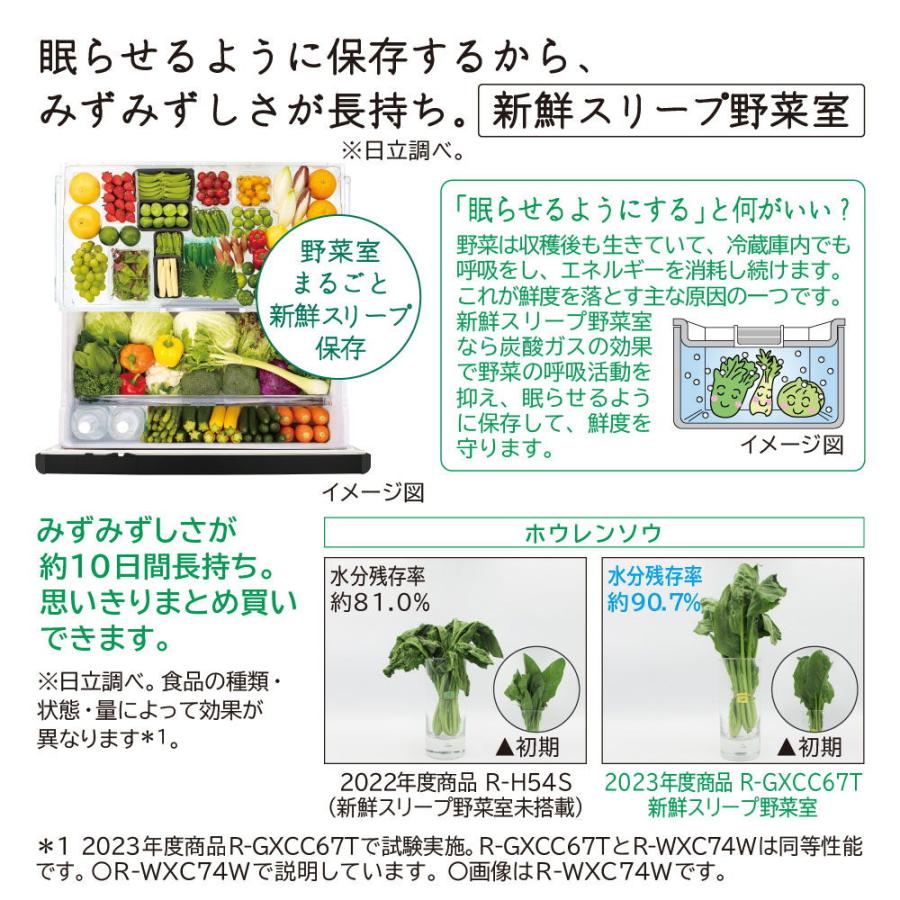 (標準設置無料 設置Aエリアのみ) 日立 735L 6ドア冷蔵庫(クリスタルミラー) HITACHI R-WXC74W-X 返品種別A
