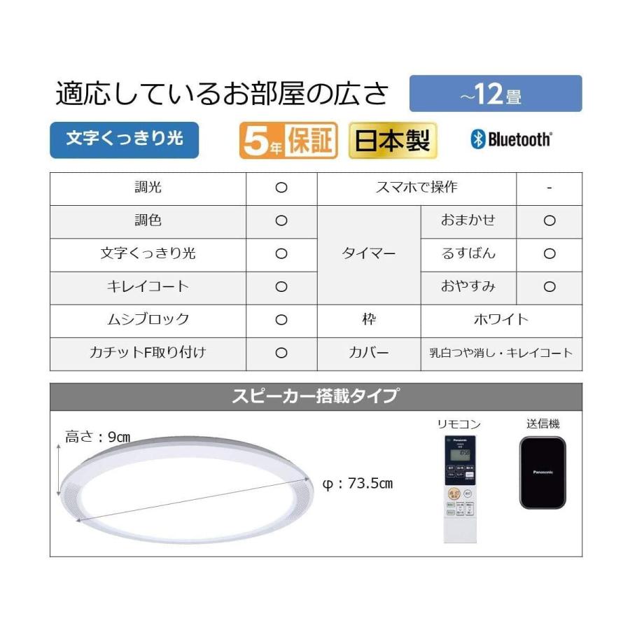 パナソニック 10畳〜12畳用 Bluetoothスピーカー搭載 パルック LEDシーリングライト(カチット式) Panasonic サウンドシリーズ HH-CF1204A 返品種別A｜joshin｜12