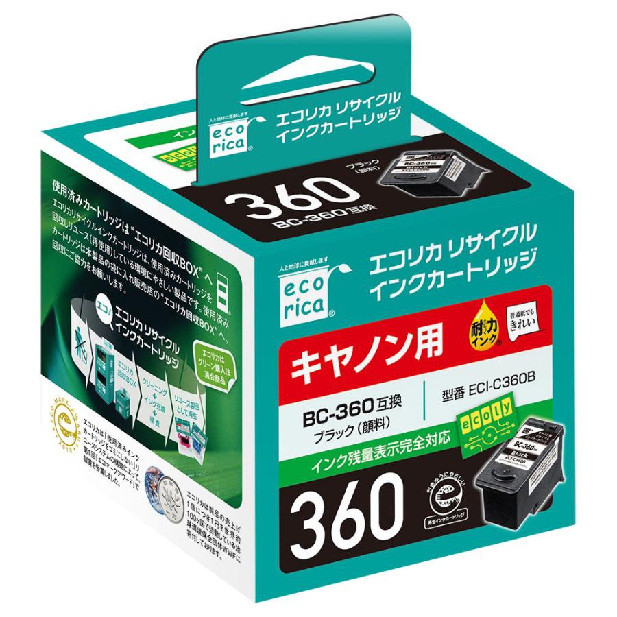 エコリカ ［キヤノン BC-360 互換］リサイクルインクカートリッジ(ブラック/ 顔料) ecorica ECI-C360B 返品種別A | エコリカ | 01