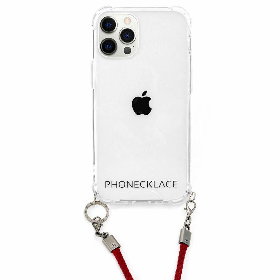 PHONECKLACE iPhone 12/ 12 Pro用 ロープショルダーストラップ付きクリアケース(ダークレッド) PC20434I12P 返品種別A｜joshin｜02