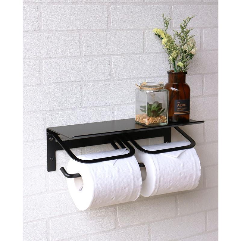 MOJYU(モジュ) アイアントイレットペーパーホルダー(2連・ブラック