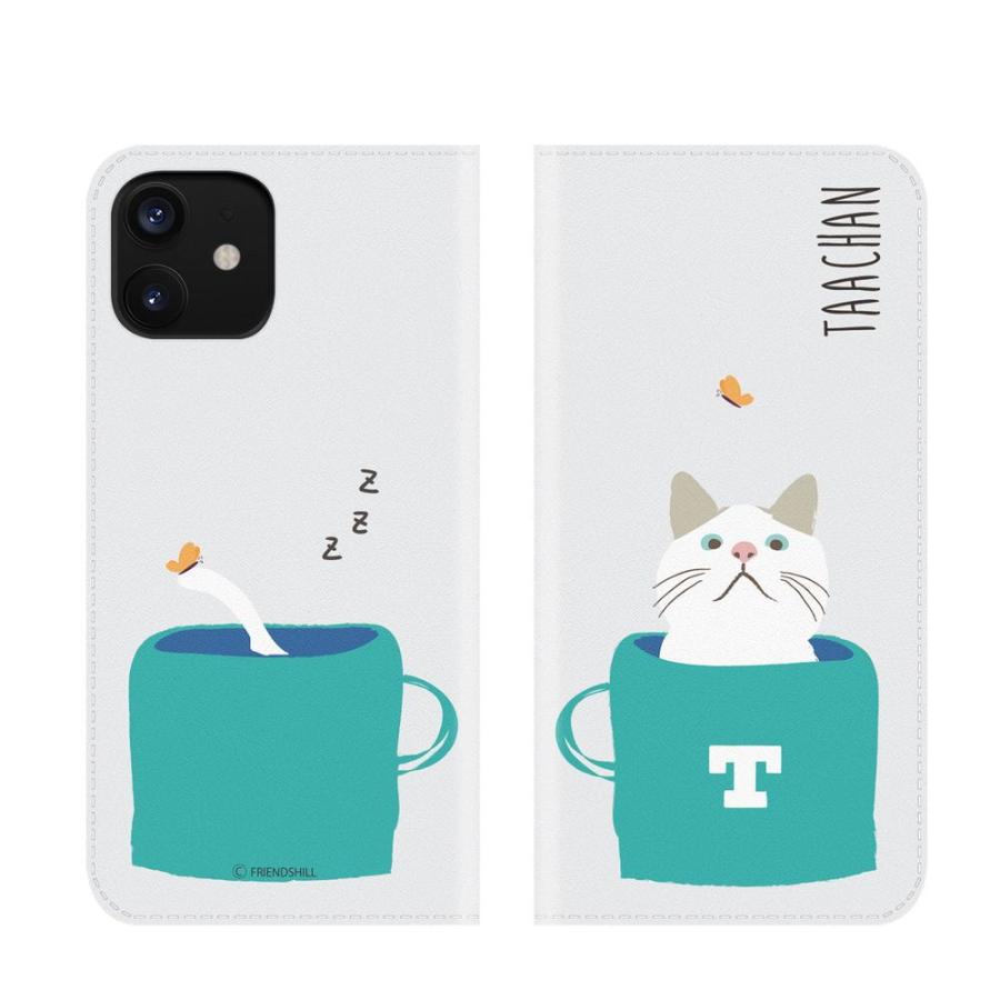 abbi iPhone 12 mini用 ターチャン手帳型ケース(グリーンホワイト