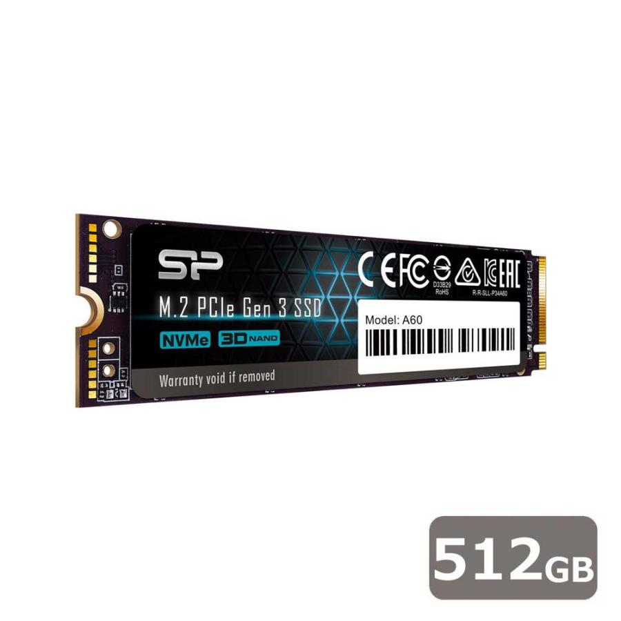 Silicon Power｜シリコンパワー SiliconPower M.2 2280 NVMe PCIe 3.0x4 SSD 512GB PCIe M.2 SSD P34A60 SP512GBP34A60M28 返品種別B の商品画像