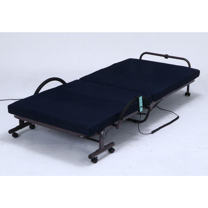 ●折りたたみ移動ベッド②（紺色・リクライニング） 不二貿易 折たたみ電動ベッド(ネイビー) リクライニング 折りたたみ