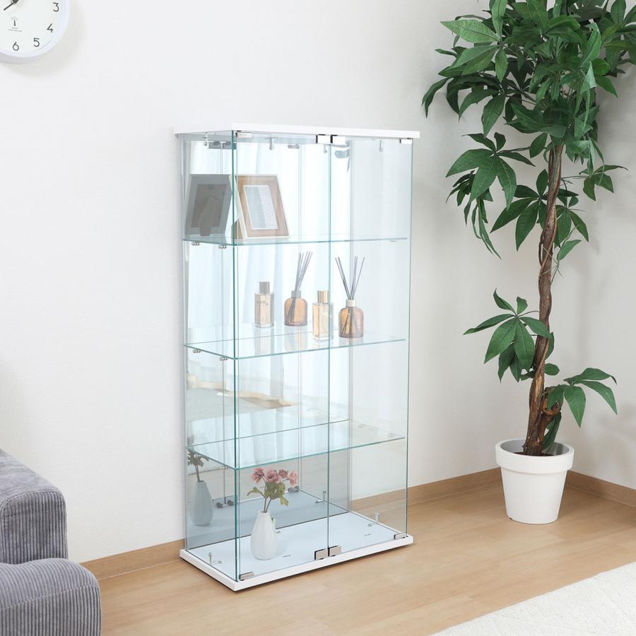 不二貿易 隠しキャスター付ガラスコレクションケース BAAL ワイド(ホワイト) 背面ミラー 幅600mm × 奥行300mm × 高さ1195mm TMG-G346-SL 63937 返品種別A の商品画像