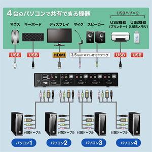 サンワサプライ HDMI対応パソコン 自動動切替器(4:1) SW-KVM4HHC 返品種別Aの画像