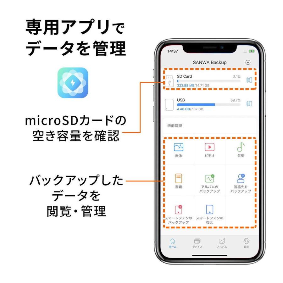 サンワサプライ スマートフォン用バックアップカードリーダー SANWA SUPPLY ADR-IPBUW 返品種別A|Joshin web |04