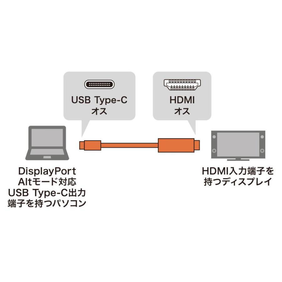 サンワサプライ Type-C-HDMI変換ケーブル(ブラック・1m) KC-ALCHD10K 返品種別A｜joshin｜02