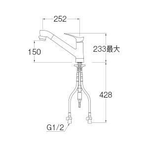 SANEI 台付き1穴 シングル混合栓 ファインバブル付(キッチン用) (水栓)SANEI ワンホールシングルレバー式 K87121ET6JV-13 返品種別B｜joshin｜02