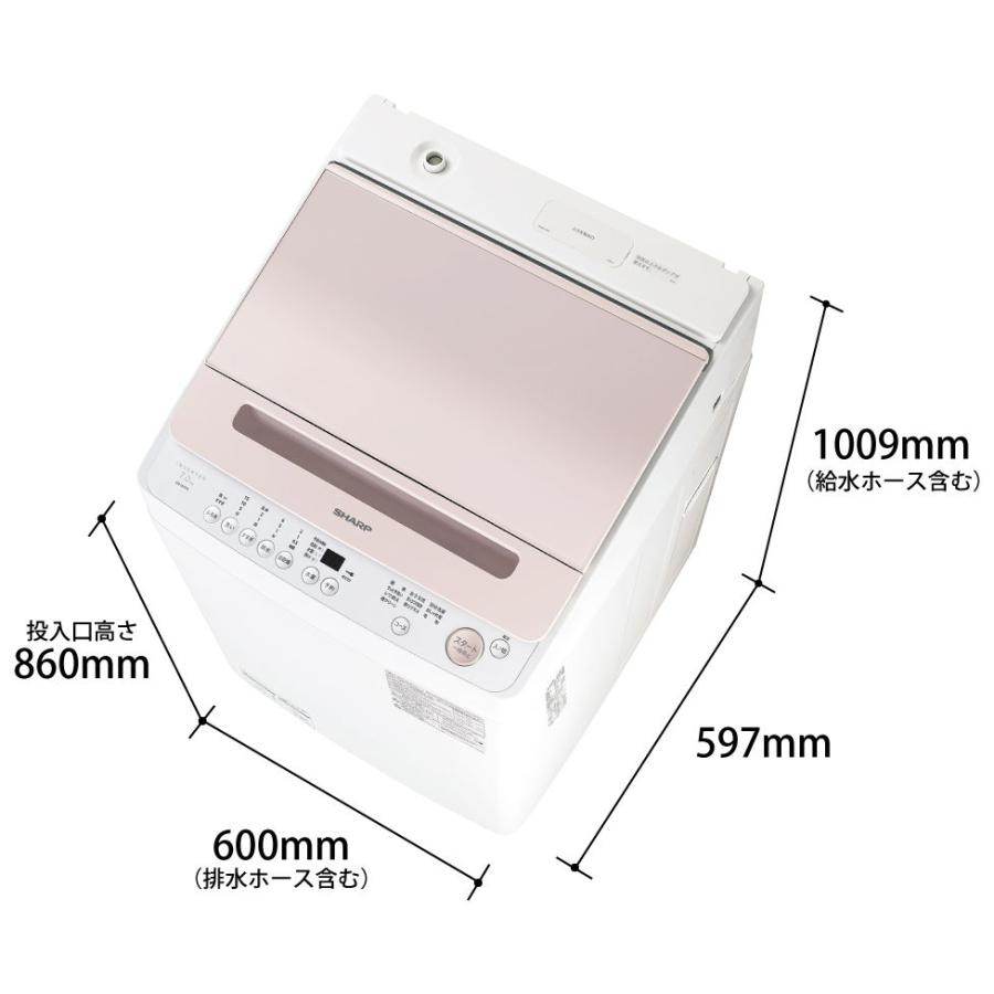 (標準設置料込) シャープ 7.0kg 全自動洗濯機 ピンク系 SHARP ES-GV7H-P 返品種別A｜joshin｜04