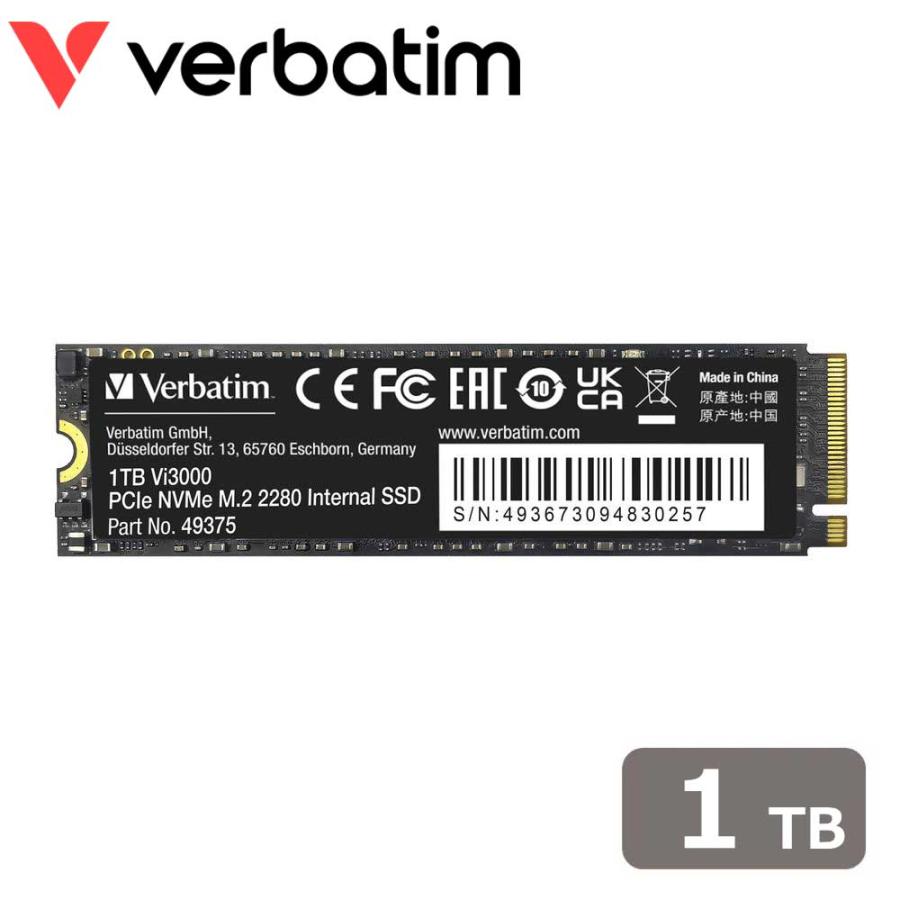 Verbatim｜バーベイタム (国内正規品) Verbatim 内蔵SSD Vi3000 PCIe NVMe M.2 Gen3 x4 1TB 49375-J