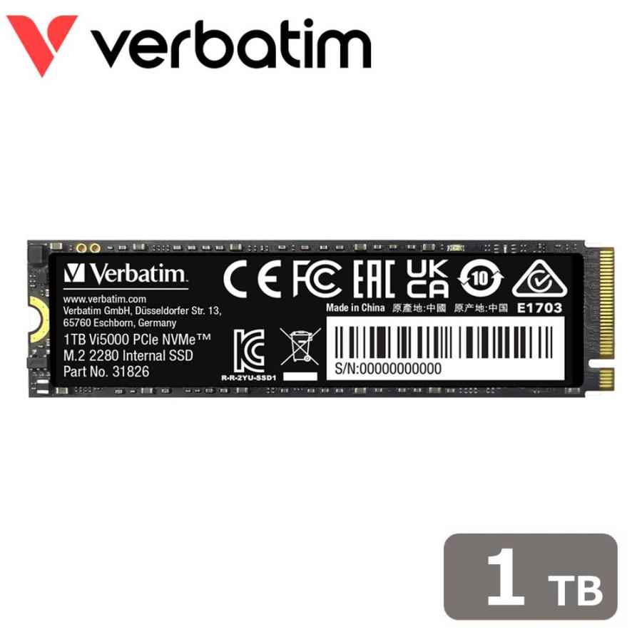 Verbatim｜バーベイタム (国内正規品) Verbatim 内蔵SSD Vi5000 PCIe NVMe M.2 Gen4x4 1TB 31826-J